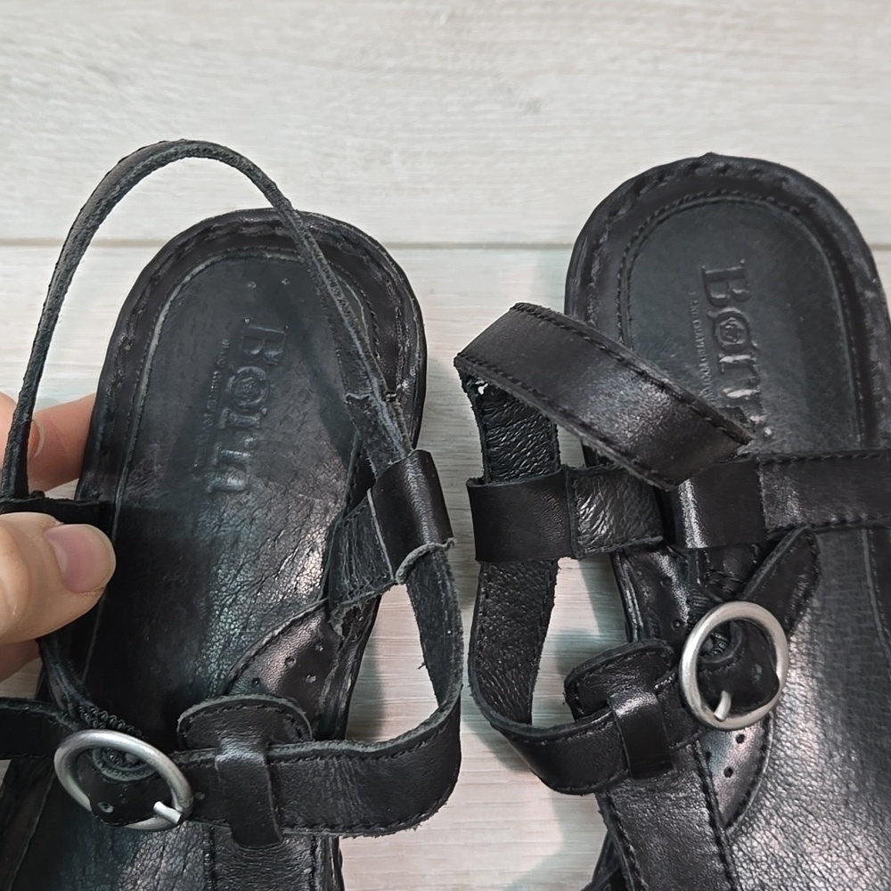 Born Women Leather Sandals Heels Open Toe Sandals shoes sz 9 - Picture 5 of 10